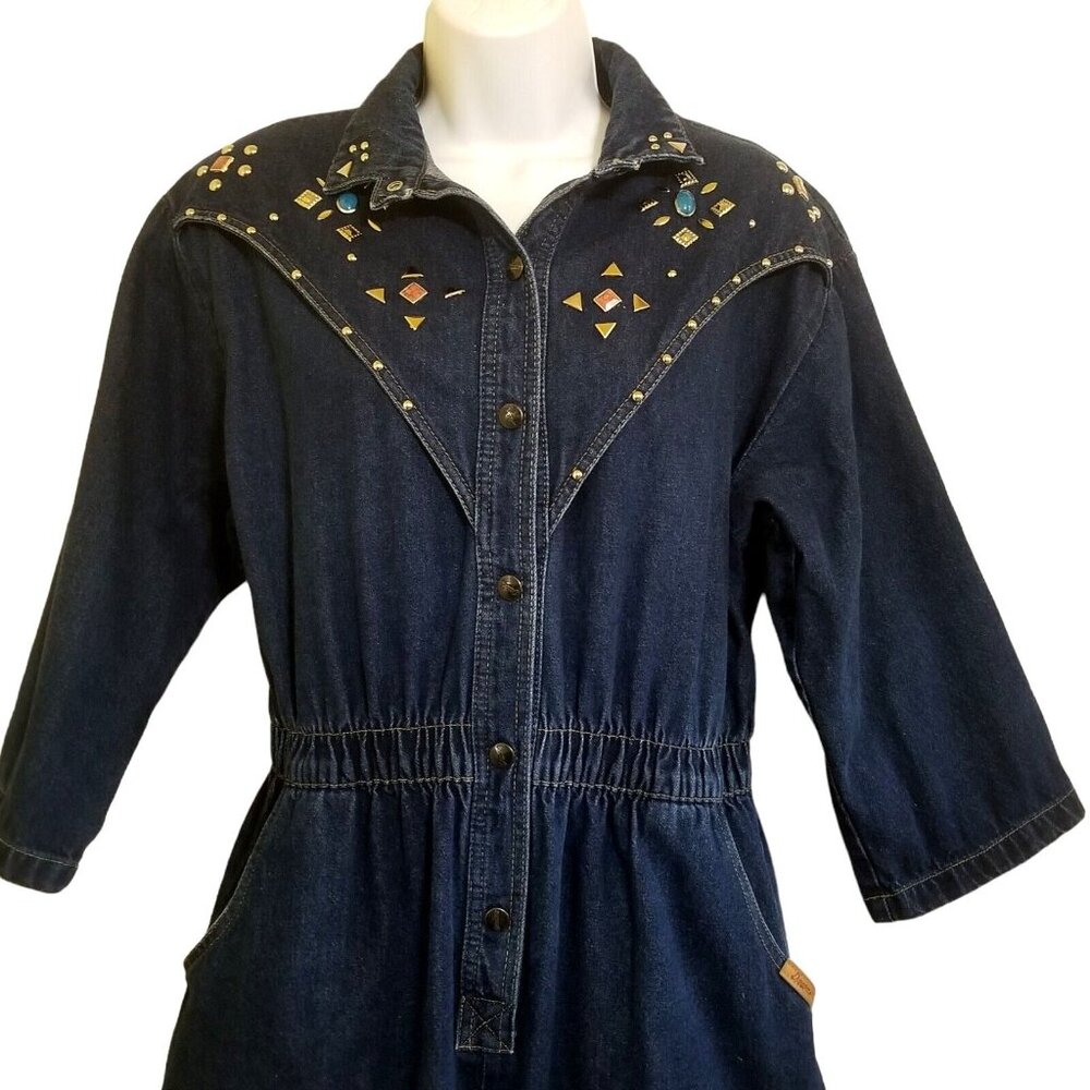 Dreams Vintage Women's Jumpsuit Size L Denim Studded Snap Elastic Playsuit Rompe